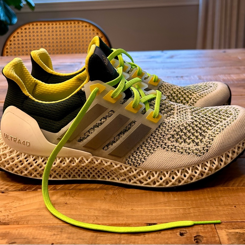 adidas Ultra 4D Athletic Shoes - Green, White, and Neon Yellow